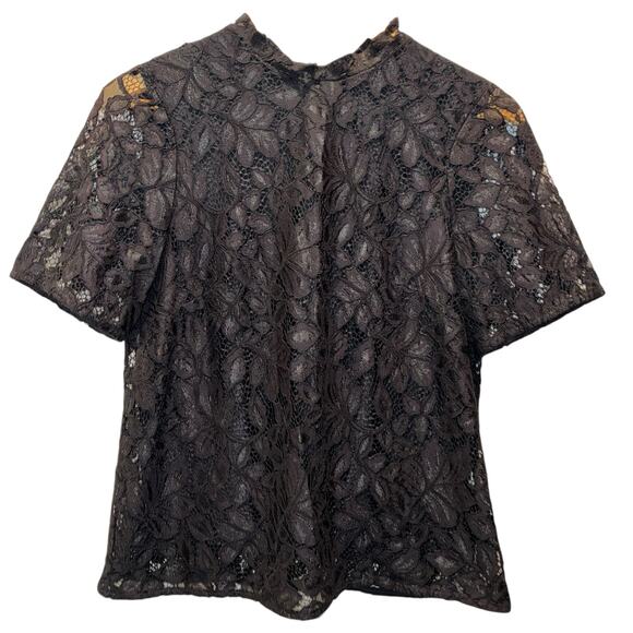 H & M Top Floral Lace Short Sleeve Blouse Black Womens Size Small - Picture 7 of 9